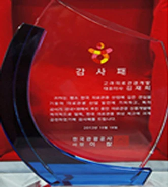 한국관광공사 사장 감사패 — 고려의료관광개발 대표이사 앞